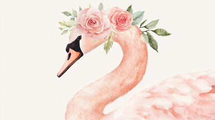 Canvas Print - Swan with Flower Crown.