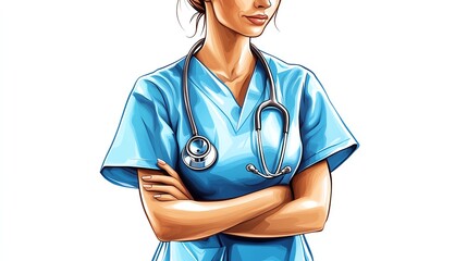 Nurse clipart with a stethoscope and scrubs