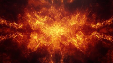 Dramatic fire and smoke effect glowing red and yellow colors exploding outwards with center space. Vivid and hot hell abstract or blazing fire background or wallpaper.generative ai