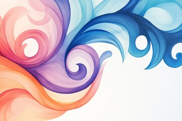 Wall Mural - Playful Watercolor Swirls and Curls in Pastel Colors on a White Background