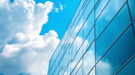 Economics, banking, business and finance concept.A fragment of a modern office building in the capital .glass buildings with cloudy blue sky background .generative ai