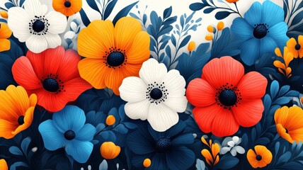 Wall Mural - A vibrant floral arrangement featuring colorful flowers and leaves.