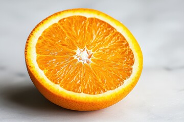 Close up of a halved fresh orange fruit with juicy segments