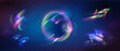 © klyaksun - Iridescent light flare effects set isolated on transparent background. Vector realistic illustration of rainbow bubble, crystal leak glare reflection, optical rainbow lights streak, hologram overlay