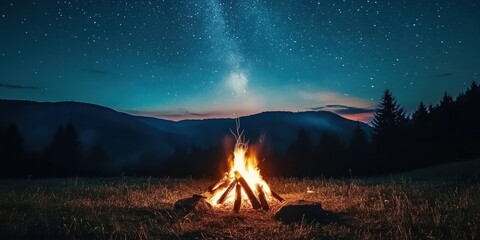 Canvas Print - A campfire under a starry summer sky 