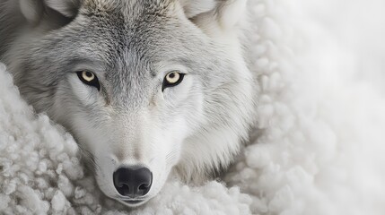 Wall Mural - wolf in sheep's clothing, a striking closeup of a wolf subtly blending into a minimalist environment