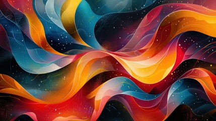 Wall Mural - Abstract Art with Wavy Lines and Cosmic Dust