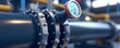 © Aris Suwanmalee - Close-up view of a pressure gauge on a pipeline in a modern industrial setting, showcasing technology and precision.