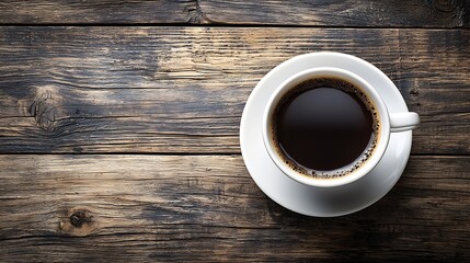 Poster - Cup of Coffee on Wooden Table Top View : Generative AI