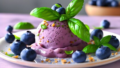 Wall Mural - Refreshing Blueberry Basil Sorbet with a Sophisticated Twist in Colorful Animated Delight