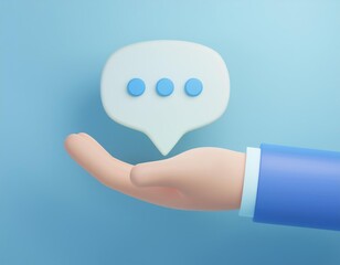 3D hand holding a speech bubble with three dots, 3D illustration