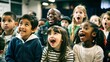 © Gophotograph - A diverse group of children joyfully engaged, captivated by a high-definition performance.