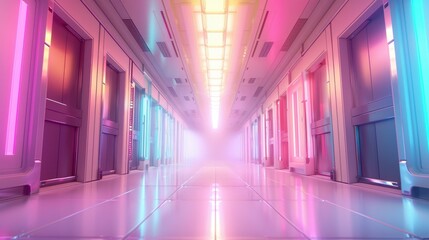 Wall Mural - explore a vibrant 3d render of a futuristic structure, glowing with neon lights in a captivating cyb