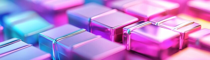 Poster - Colorful abstract blocks with a reflective surface and vibrant lighting create a captivating modern background.