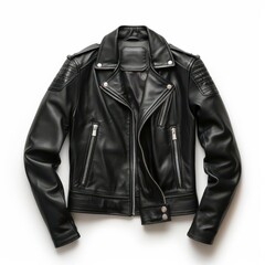 Stylish leather jacket with zippers, white background, fashion statement