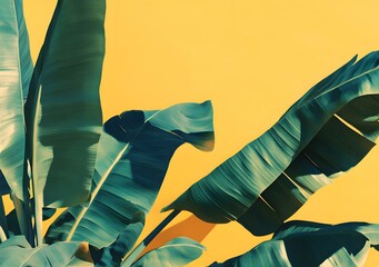 Canvas Print - Tropical Leaves Against Yellow Wall