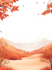 Sticker - Autumn Mountain Landscape with Falling Leaves