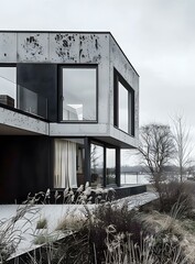 Modern House Exterior With Concrete Walls and Large Windows