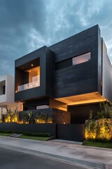 Sticker - Modern Black House with Minimalist Design