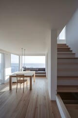 Wall Mural - Modern Minimalist Living Room With Wooden Floor And Sea View