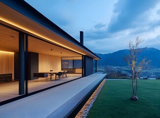 Sticker - Modern House With Mountain View and Glass Sliding Doors