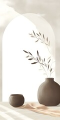 Canvas Print - Minimalist Still Life with Pottery and Branches