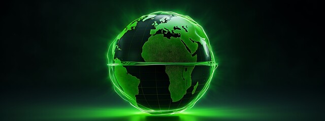 Poster - Green Glowing Earth Globe with Lines and Grid