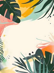 Wall Mural - Tropical Leaves and Abstract Brushstrokes Background