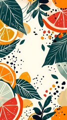 Wall Mural - Abstract Orange and Leaf Illustration with White Background