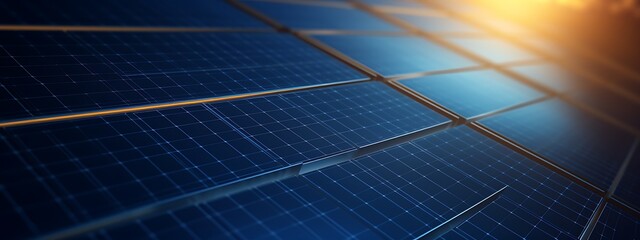 Close-up of a Solar Panel Array with Bright Sunlight Glowing Through the Grid Pattern