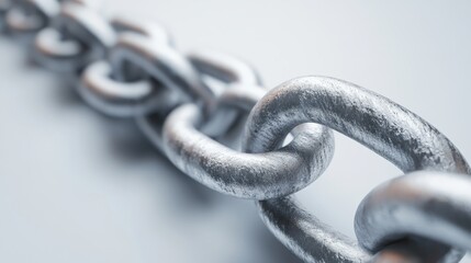 Close-up view of a metallic chain highlighting its texture and strength, perfect for concepts of connection and durability.