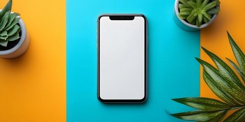 Smartphone Mockup on Colorful Background with Succulents
