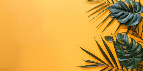 Sticker - Tropical Leaves on a Yellow Background