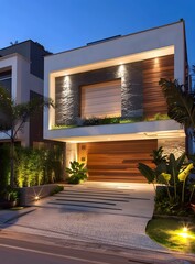 Wall Mural - Modern House with Stone and Wood Facade