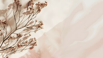 Wall Mural - White Flowers and Soft Shadows on Beige Background