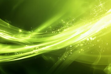 Poster - Vibrant green light trails with sparkling effects illuminating a dark background for creative design and artistic inspiration. Generative AI