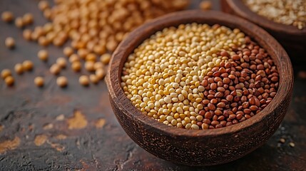 Poster - Set of Cereals in Bowl Buckwheat Rice Millet and Haricot : Generative AI