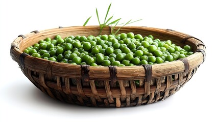 Poster - Dry Uncooked Peas on a Bamboo Serving Bowl isolated on white background : Generative AI