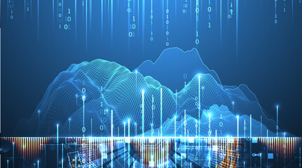 Wall Mural - Data science. Scientific-technological background on the use of various technological elements. Combination of different styles. Hand drawn vector.