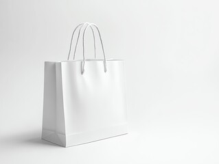 A blank white paper shopping bag on a white background with copy space.