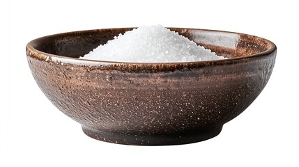 Poster - White Sugar in a Brown Round Serving Bowl isolated on white background : Generative AI