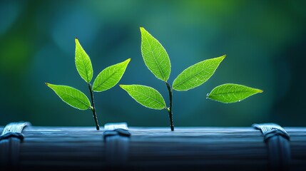 Poster - Young Tree Leaves on a Bamboo Mat : Generative AI