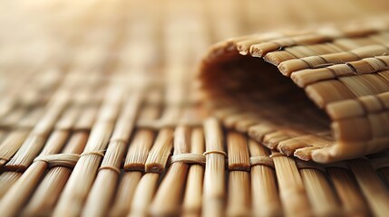 Poster - Light Brown Bamboo Mat Closeup Texture Top View : Generative AI