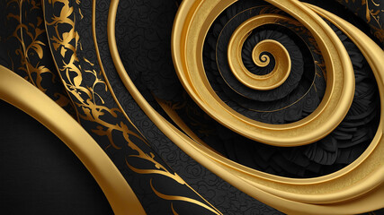 Wall Mural - Black and gold layered spirals with silk texture background