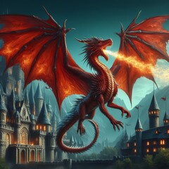 Wall Mural - fire dragon on black isolated background