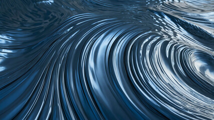 Blue circular waves with smooth metallic texture background