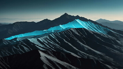 Wall Mural - Cyan and black mountain ridges with subtle light effect background