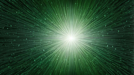 Green starburst pattern with reflective glass texture background