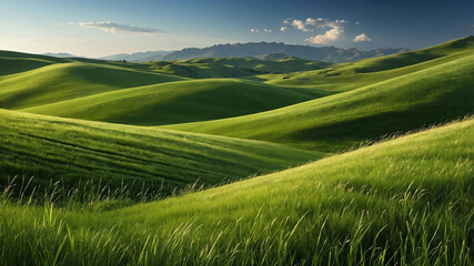 Wall Mural - Green windy meadows with glossy sheen background