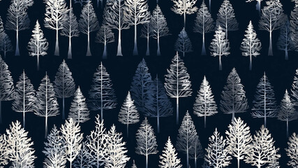 Wall Mural - Navy blue pine trees with chrome metallic finish background